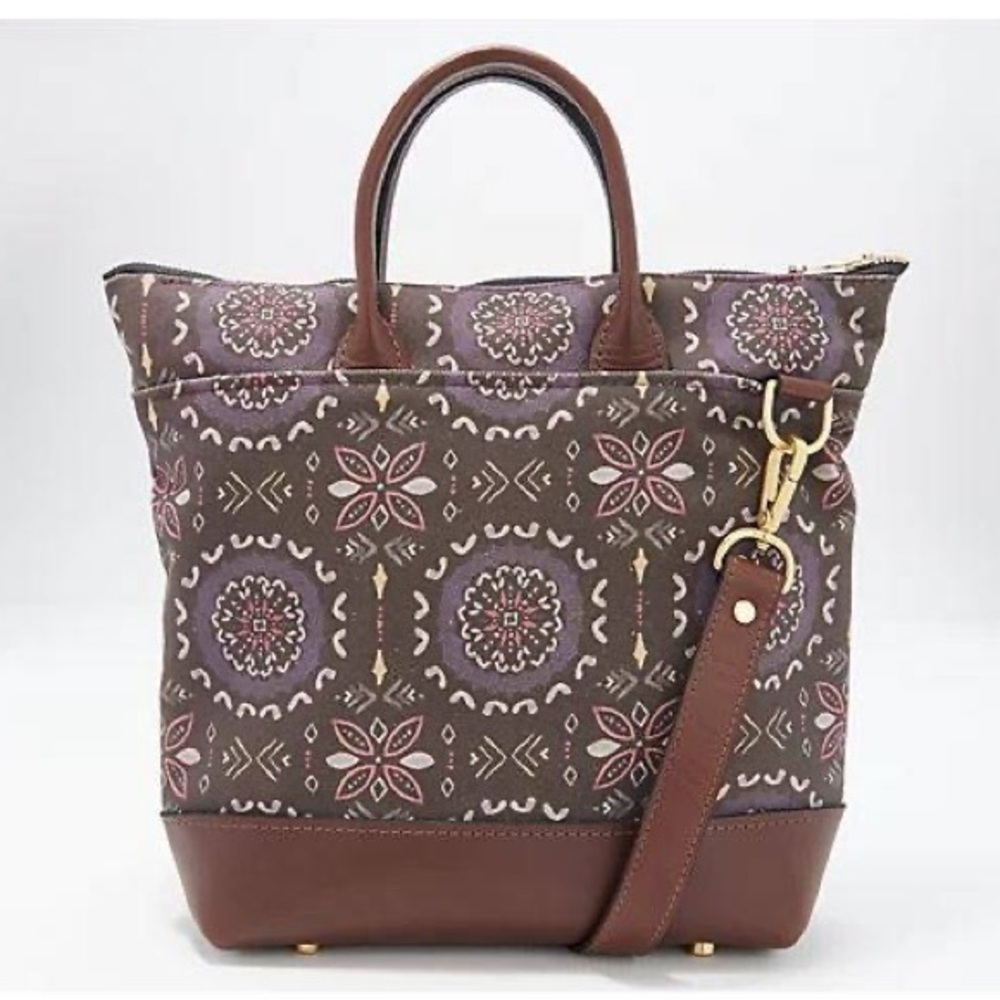 R. Riveter The Otto Carry All Tile Medallion Print Canvas Tote w/ Leather Trim